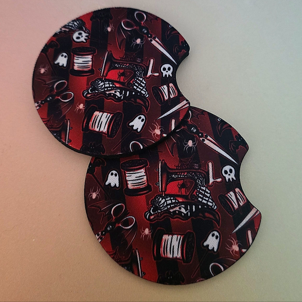 SPOOKY Sewing seamstress Car Coasters